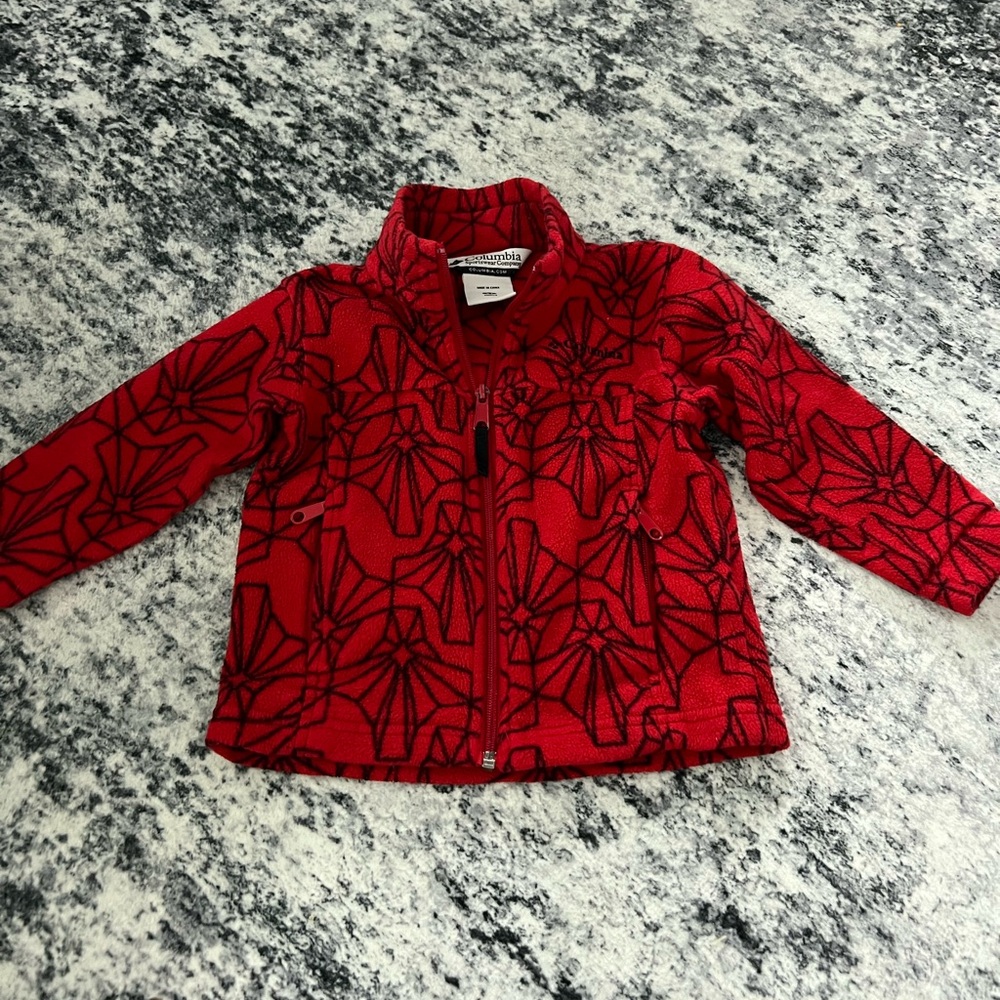 Columbia Red Fleece Jacket with Black Pattern